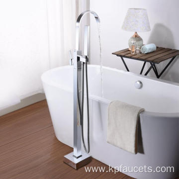 Floor Mounted Tub Shower Faucets with Hand Sprayer Single Handle Free Standing Bathtub Shower Mixer Taps